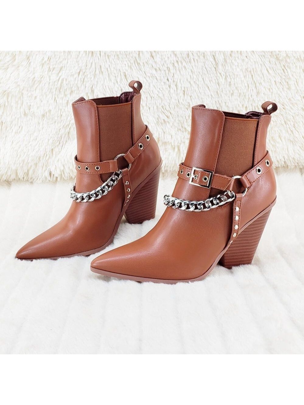Demitri Tan Western Cowgirl Cowboy Pull On Elastic Panel Ankle Boots - Picture 3 of 11